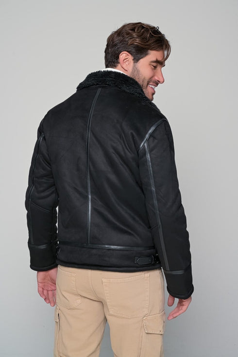 Leather Fleece Jacket - Black